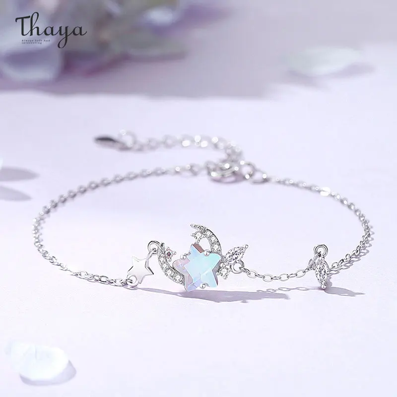 

Thaya S925 Silver Bracelet for Women Moon Star Design Romantic Women's Jewelry Elegant Fashion Female Bracelet Party Jewelry