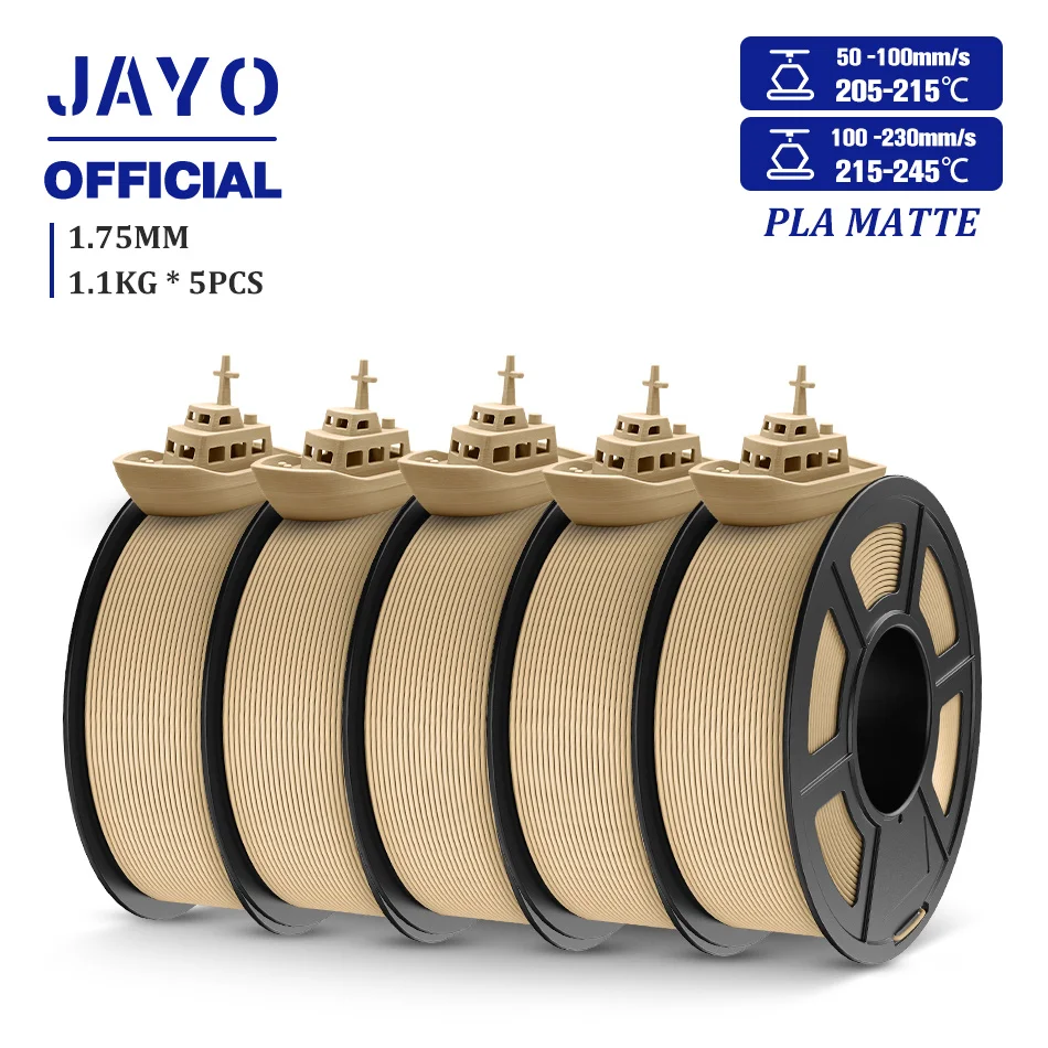 

JAYO 1,75 мм матовая нить PLA, 5 рулонов, нить для 3D-принтера, дубовый цвет для FDM 3D-принтера, матовая текстура поверхности, 3D-нить
