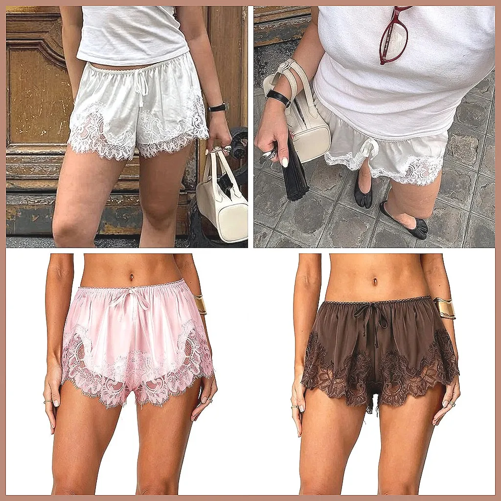 

Y2k Satin French Knickers: Coquette Lace Trim Shorts for Women, Summer Loungewear & Pajamas (Character Count: 78)