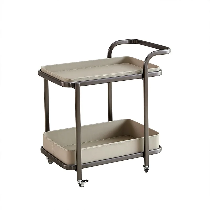 

Light luxury saddle leather mobile sofa side few trolleys coffee table living room home corner few bedside table with wheel rack