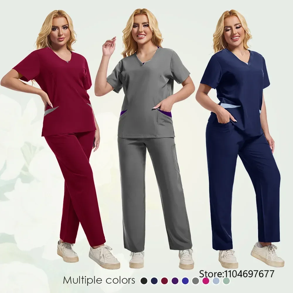 Medical Scrubs Set Women Hospital Work Surgical Clothes Doctor Top Pants Beauty Pet Shop Work Clothes Set Dental Clinic Workwear
