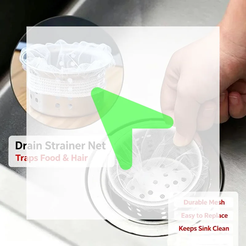#100 PCS Disposable Kitchen Drain Mesh Strainer Bags Anti Clog Food Residue Catcher for Home Kitchen Restaurant Bathroom