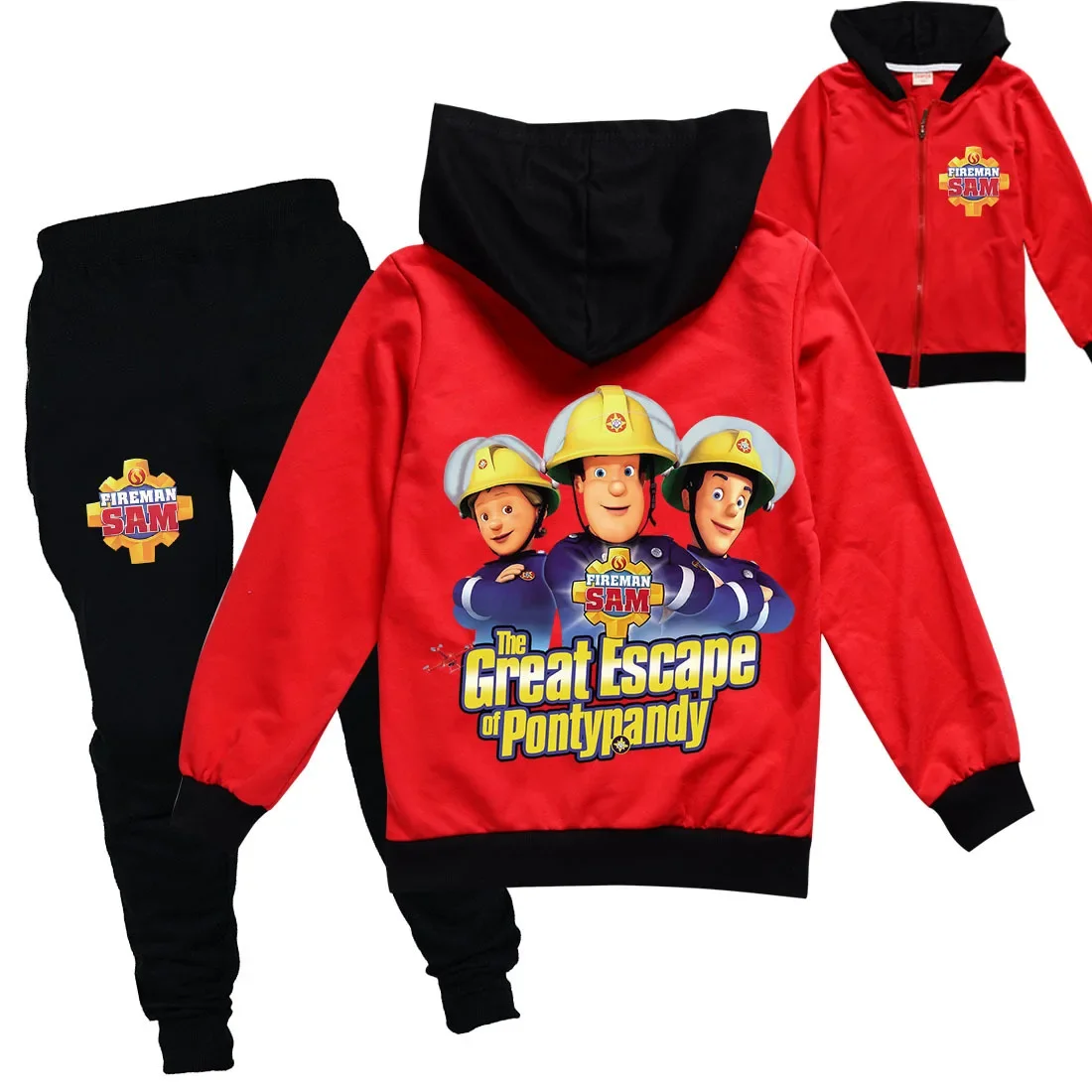 New Fireman Sam Costumes Clothes Baby Boys Clothing Sets Kids Hoody Zipper Jacket Pants 2pcs Set Toddler Girls Outfits Halloween