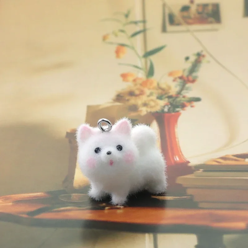 

15pcs Samoyed Dog Plush Charms Animals Flocking Resin Pendant for Jewelry Making Diy Earring Keychain Accessories Material