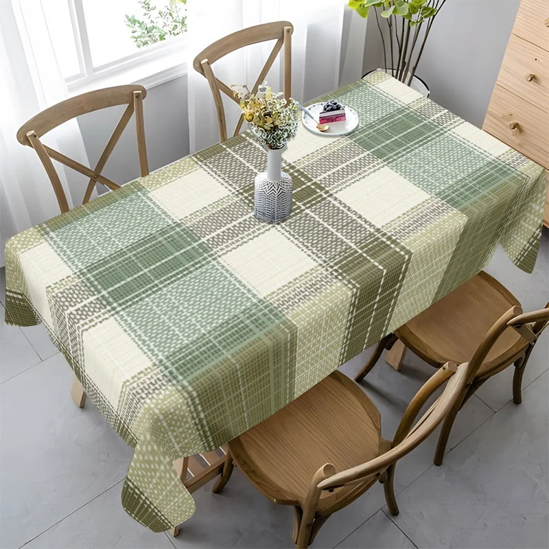 Sage Green Plaid Tablecloth, Cream Base With Light Green Check Print, Rectangular Table Cover for Fresh Home Table Party Decor