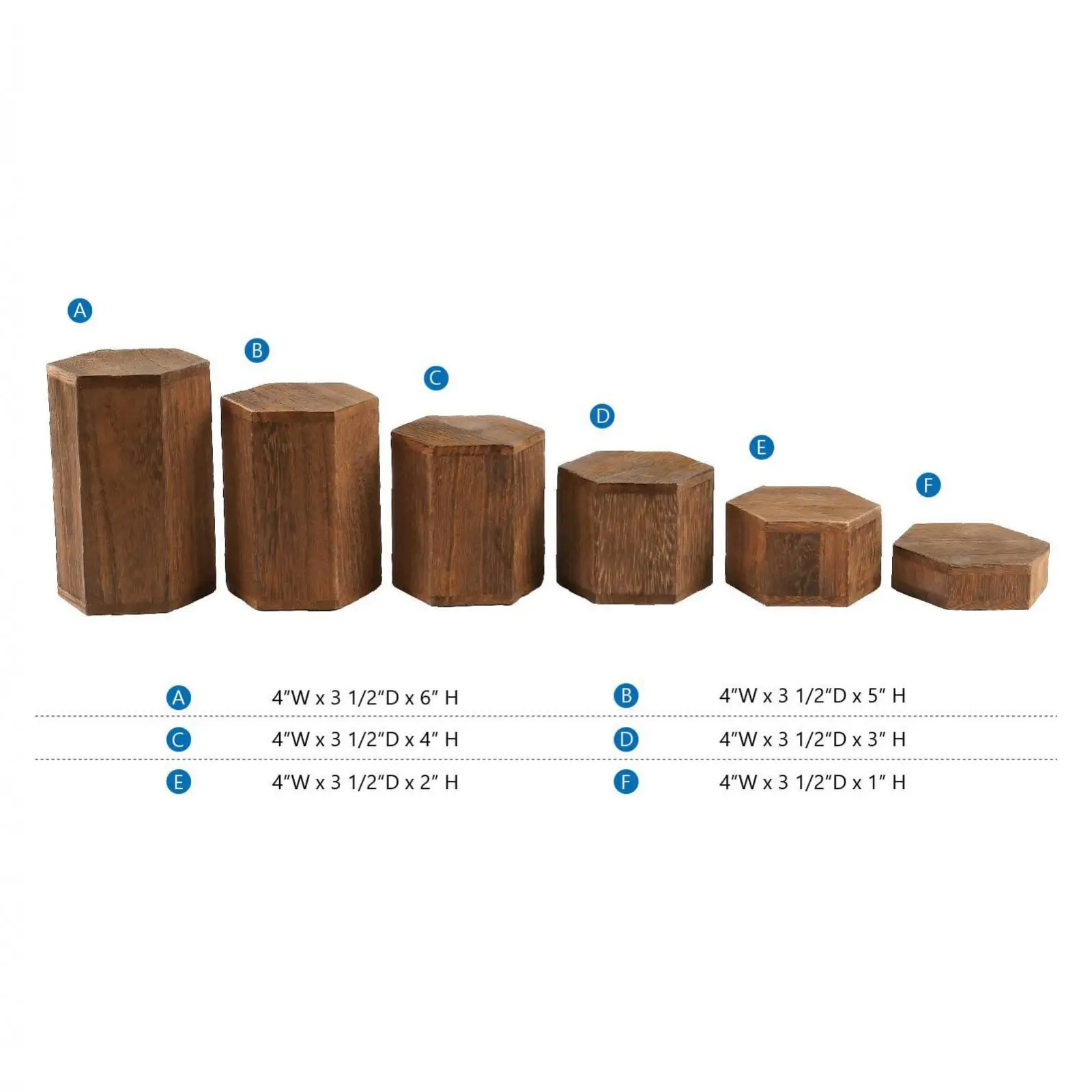 6 Pieces Hexagonal Display Blocks Wooden Hexagon Display Risers Step Plinths Hexagon Display Stand Set for Retail Desserts view 3