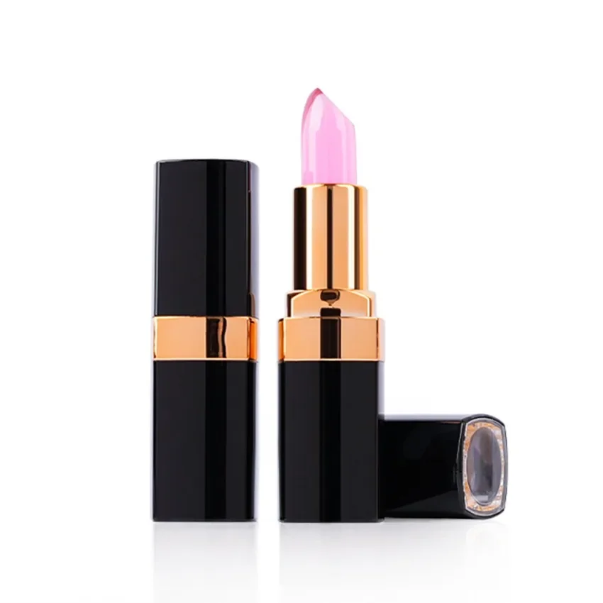 3.8g Color Changing Lip Balm Private Label Jelly Long Lasting Moisture Custom Logo Makeup Wholesale Cruelty Free Black Gold Tube