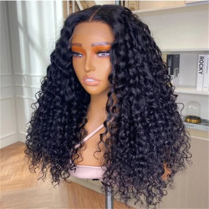 Preplucked Glueless Natural Black Soft 26Inch Long 180%Density Kinky Curly Lace Front Wig For Women With Babyhair Daily Cosplay