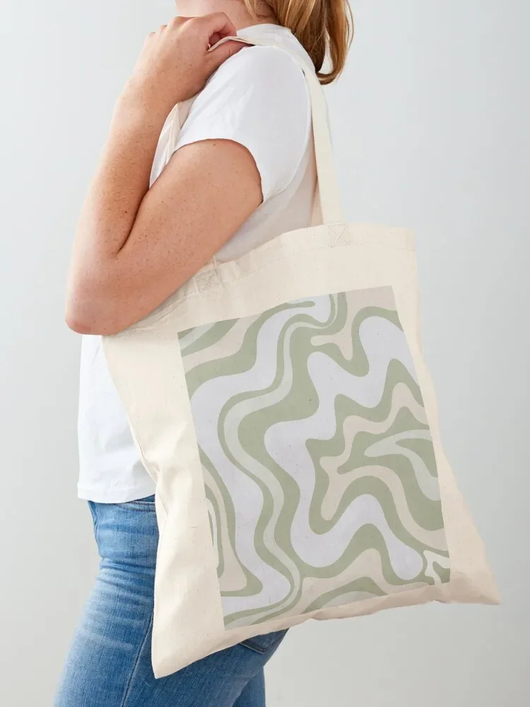 

Liquid Swirl Contemporary Abstract in Light Sage Green Grey Almond Tote Bag canvas tote tote bag women