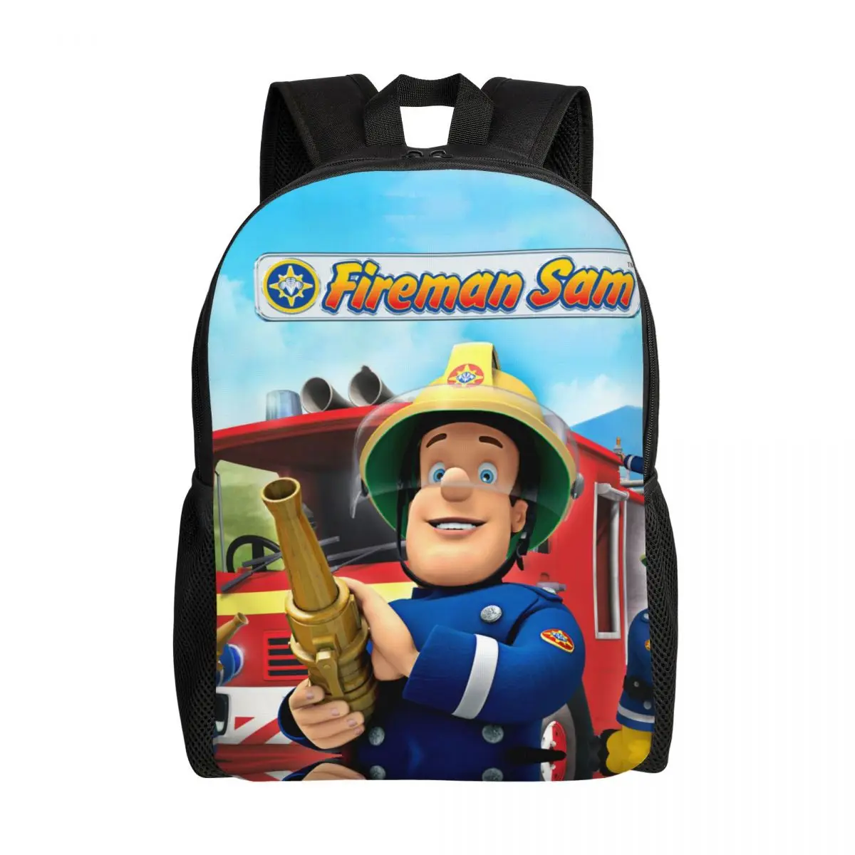 

Custom Fireman Sam Backpacks for Women Men School College Students Bookbag Fits 15 Inch Laptop Cartoon Firefighter Bags