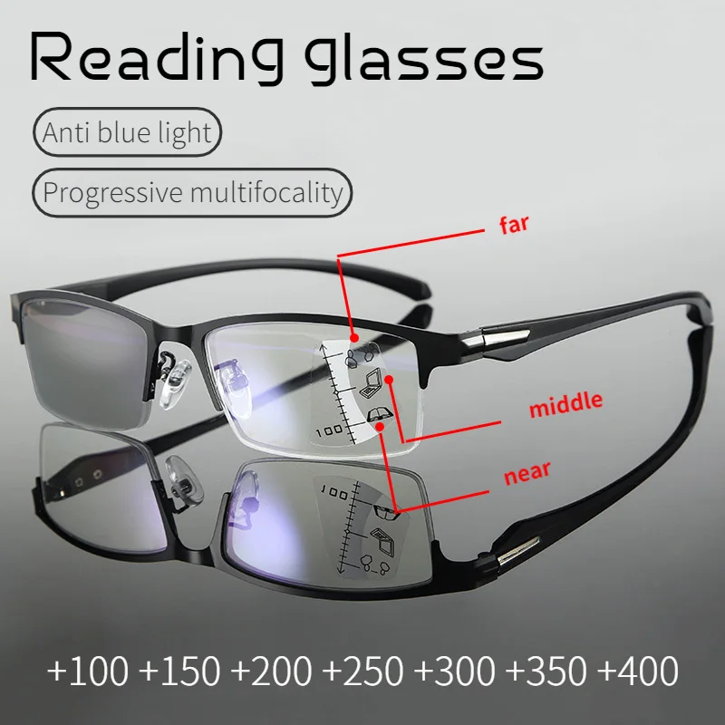 Progressive Progressive Reading Glasses Multi Focus Far And Near Dual-Purpose Metal Business Reading Glasses +100+150+200+250+300+350+400 - Aliexpress Deal