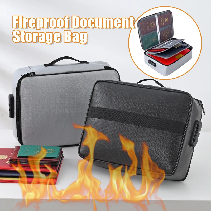 Document Bag With Lock File Storage Organizer Box Waterproof Safe Bag Fireproof Document Box Home Travel Passport Briefcase