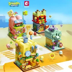 SEMBO BLOCK SpongeBob SquarePants Double-layer Street View Building Blocks Children's Assembly Toy Model Ornaments Holiday Gift