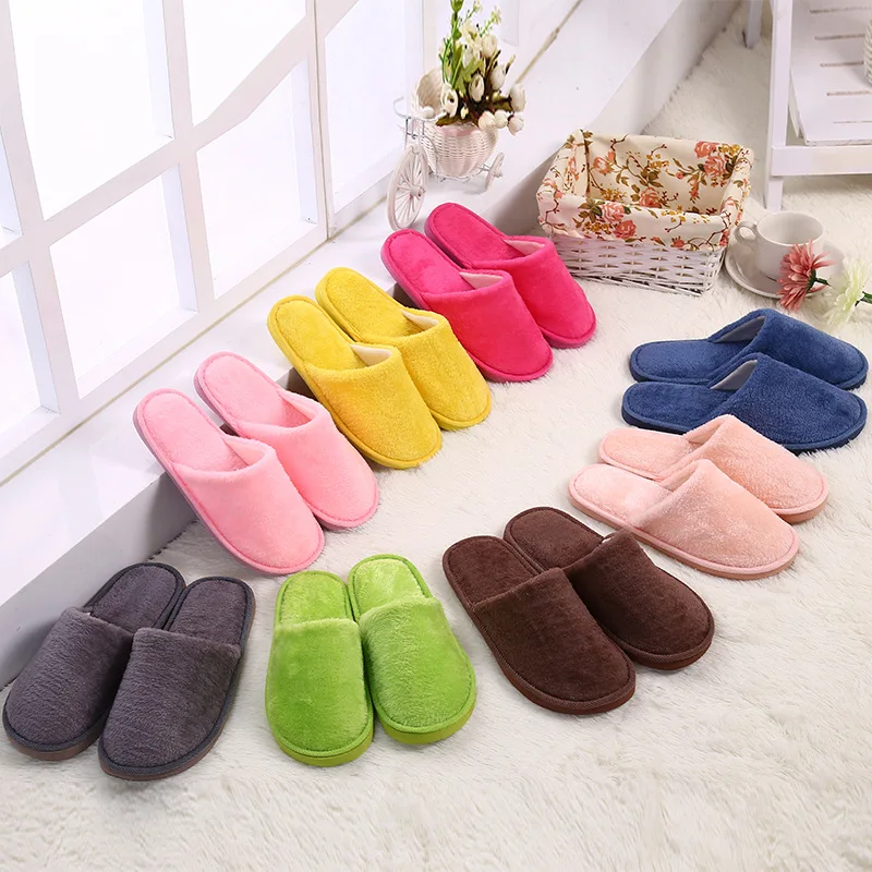 Women Indoor Slippers Thicken Warm Plush Home Shoes Autumn Winter Shoes House Flat Floor Slipper Soft Silent Slides for Bedroom