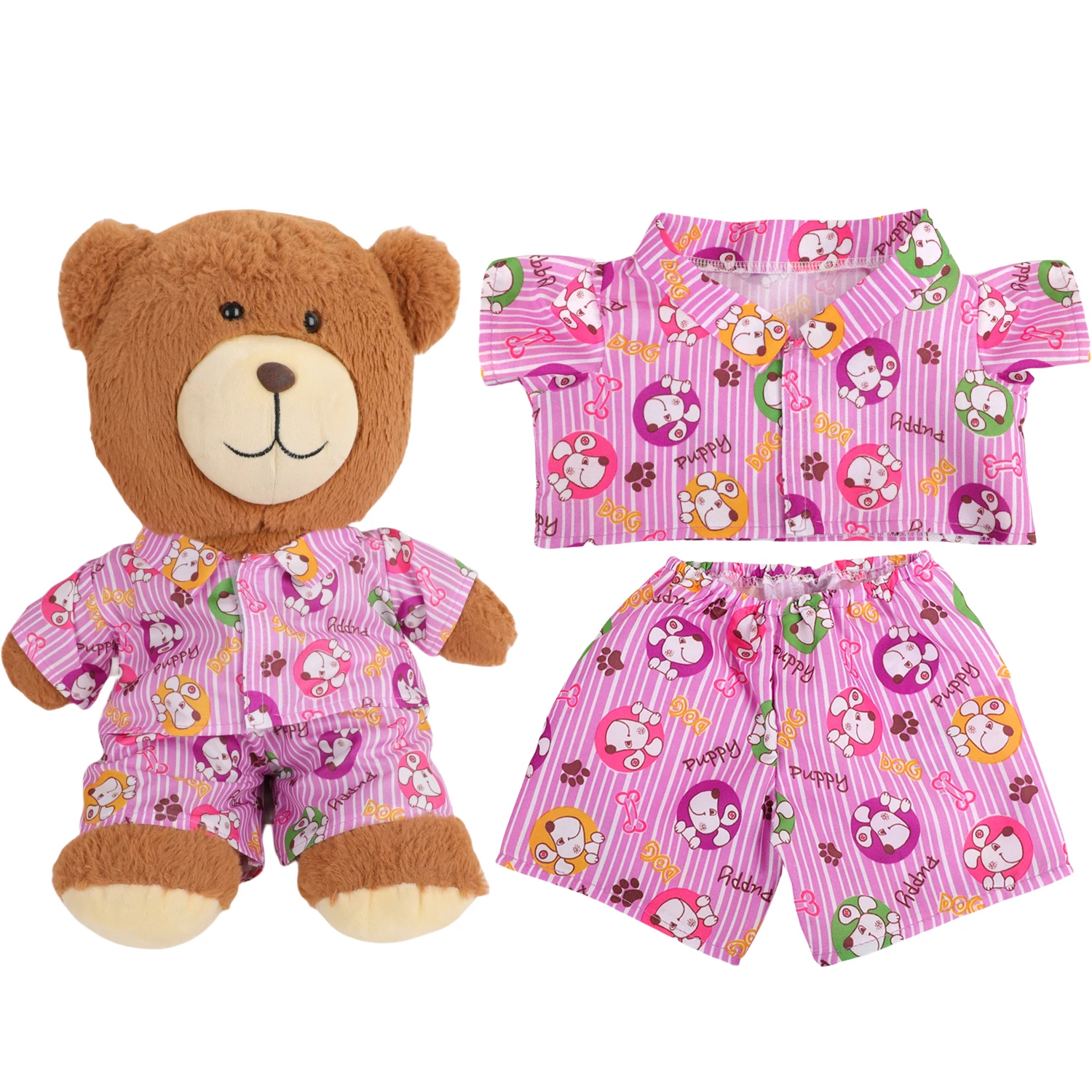 42cm Plush Bear Clothes Cartoon Print Shirt & Shorts Set, Casual Summer Outfit for 16-18 Inch Teddy Bear & Plush Dolls Toy Gift