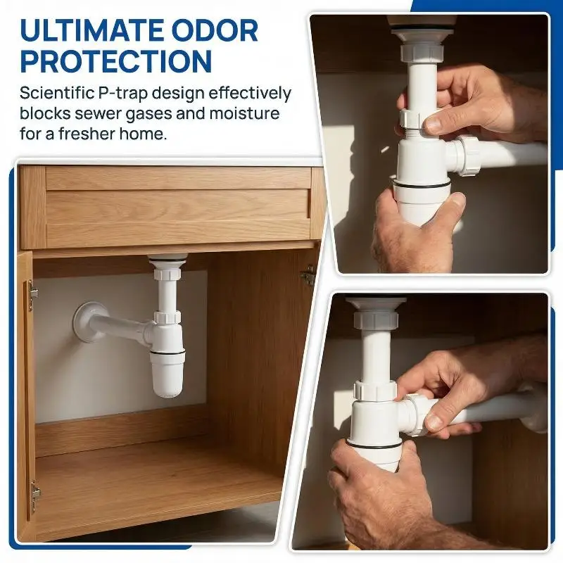 

Kitchen Sink PVC P-Trap Set For Lavatory Sink Heavy Duty Anti-Clog Drain Trap Sink anti-clogging and moisture-proof floor drain