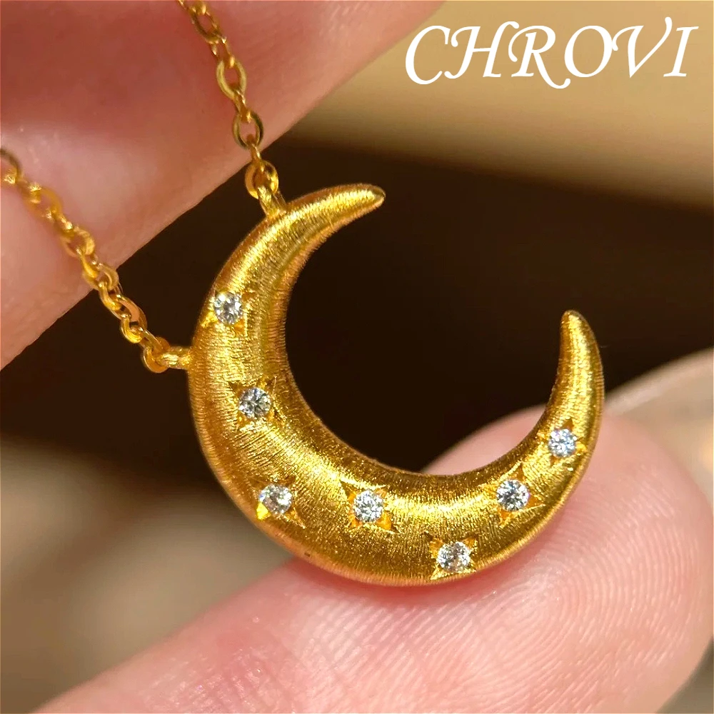 Luxurious electroplated golden wire with diamond inlays star-shaped necklace,brushed curved moon-shaped collar chain for women