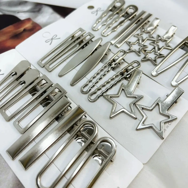 24Pcs Silver Y2k Hair Clips for Women Elegant Metal Duckbill Clip Gilrs Hairpins Side Bangs Barrettes Girls Hair Accessories