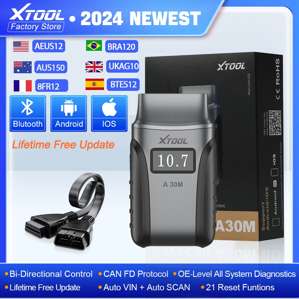 XTOOL Anyscan A30M OBD2 Bluetooth Scanner 21 Reset Functions All System Diagnostic Tool Active Test Lifetime Free Update CAN FD