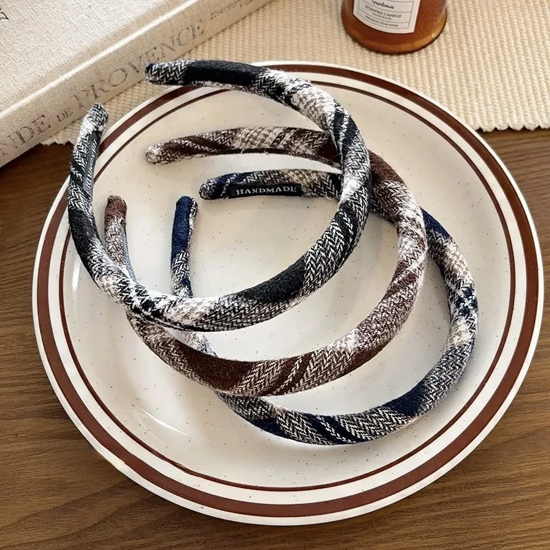 1PCS/3PCS Classic plaid versatile fabric sponge thickened high skull top women's fine hair headband