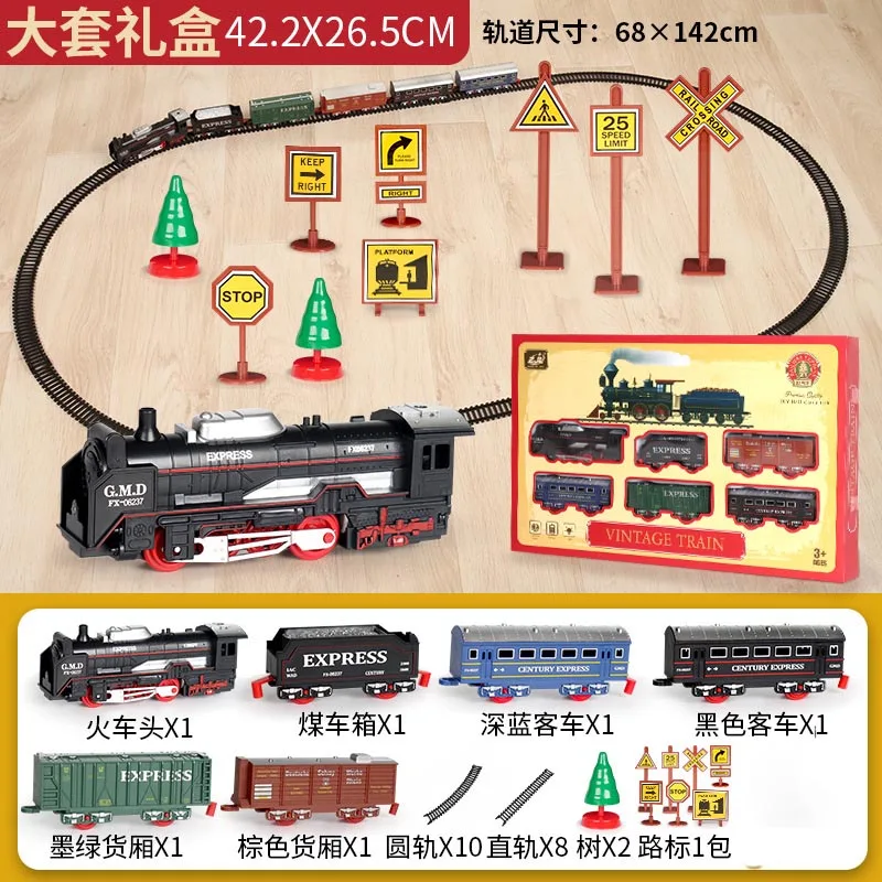 Electric Christmas Train Toy Set para crianças, carro Railway Tracks, motor de locomotiva a vapor, modelo Diecast, jogo educativo, brinquedos do menino