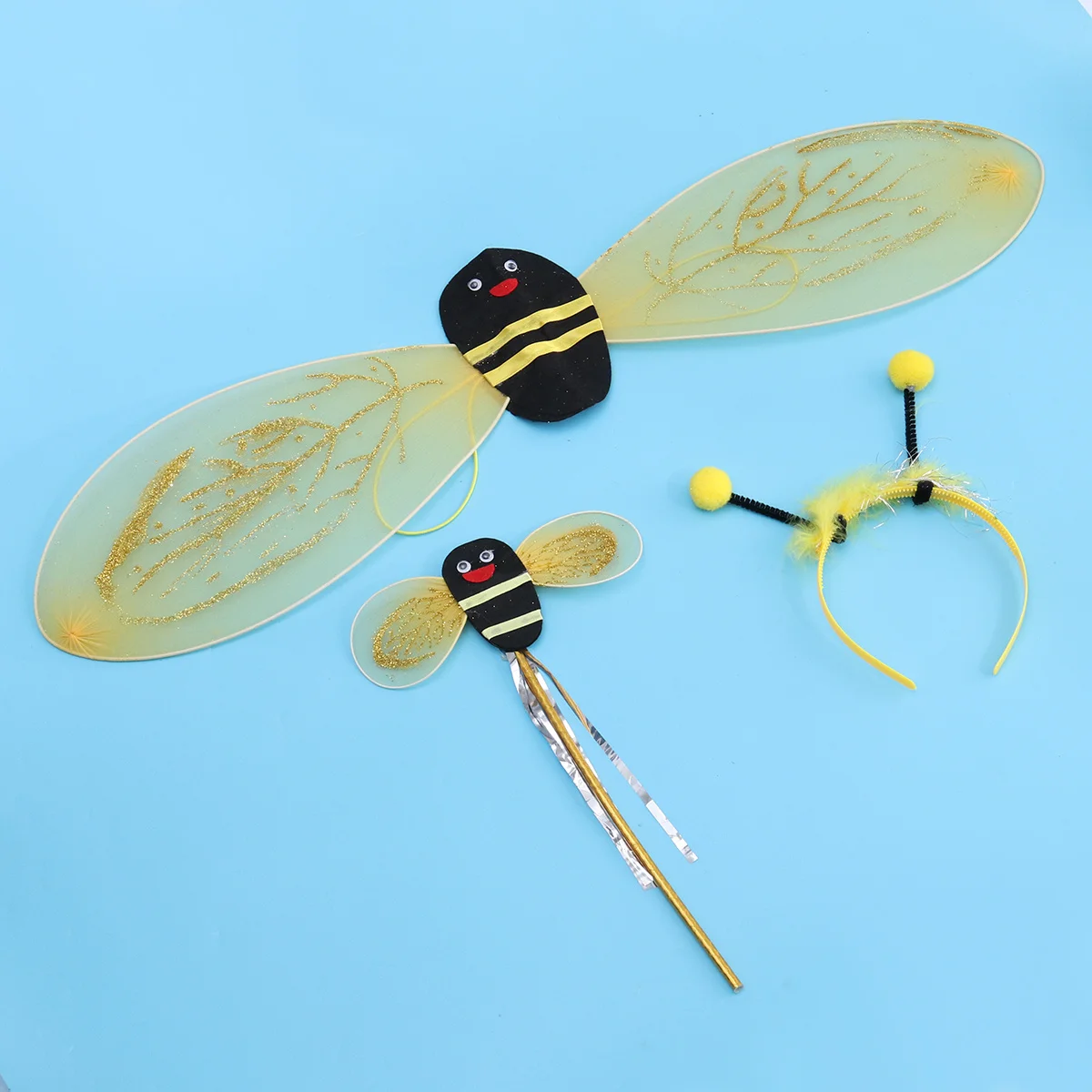 3 個子供蜂コスチューム黄色黒翼ヘッドバンド杖ドレスミツバチ衣装子供男の子女の子コスチューム