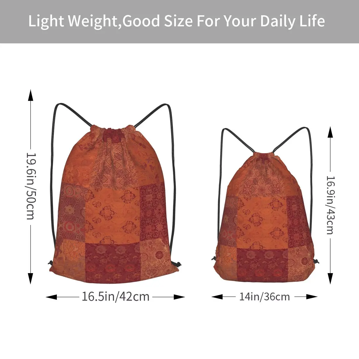 Vintage Bohemian Quilt In Burnt Orange Backpacks Casual Drawstring Bags Storage Bag Book Bags for Man Woman School