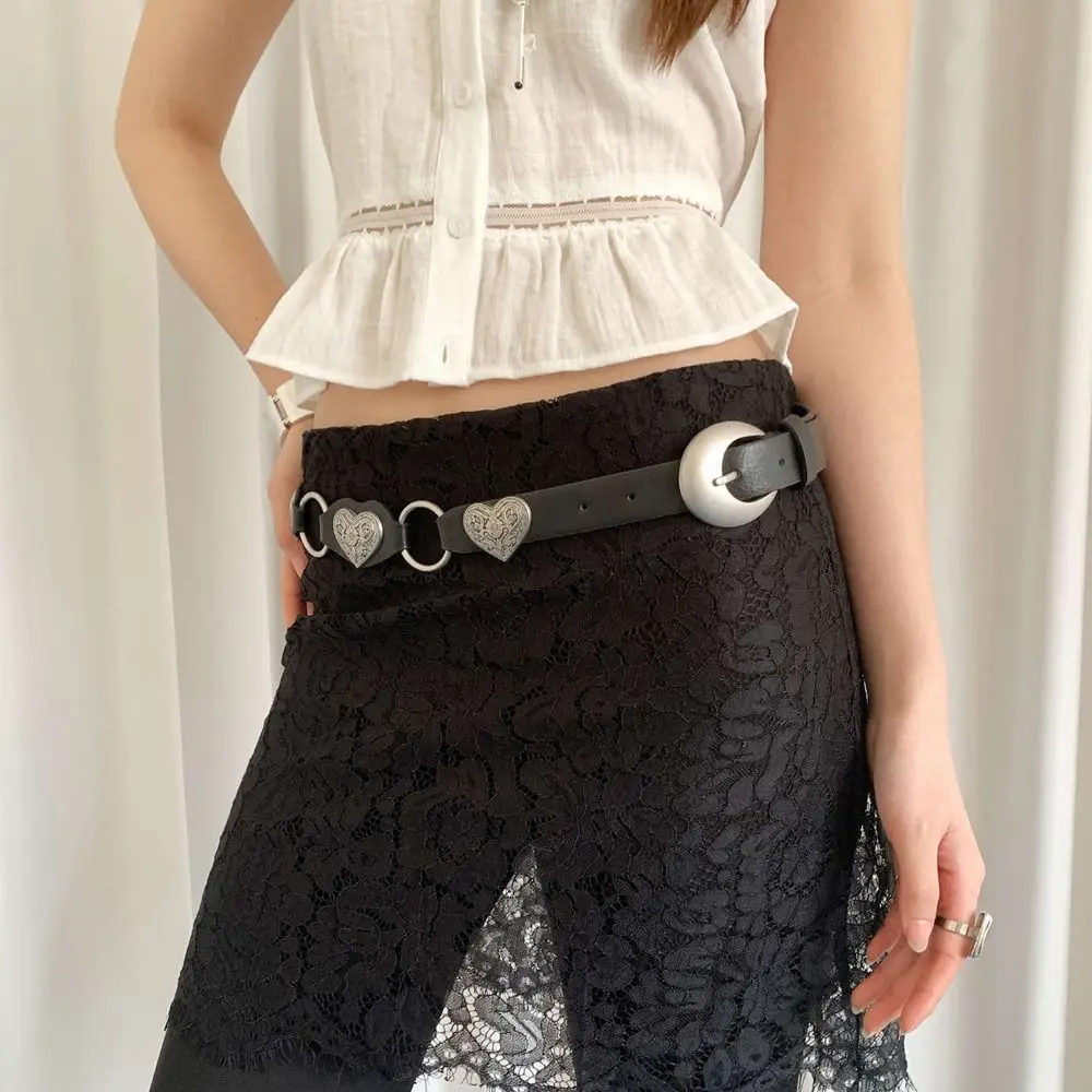 Metal Heart Rivet Belts Round Hollow Out Western Style Cowboy Belts Vintage Ethnic Style Ethnic Style Waistband Jeans Decorative
