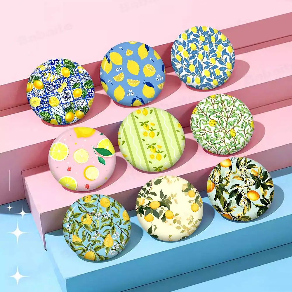 Morocco Lemon Fruit Pattern Art Creative Pins Funny Round Snap-in Brooch Badge Backpack Hat Accessories Jewelry Gifts for Friend