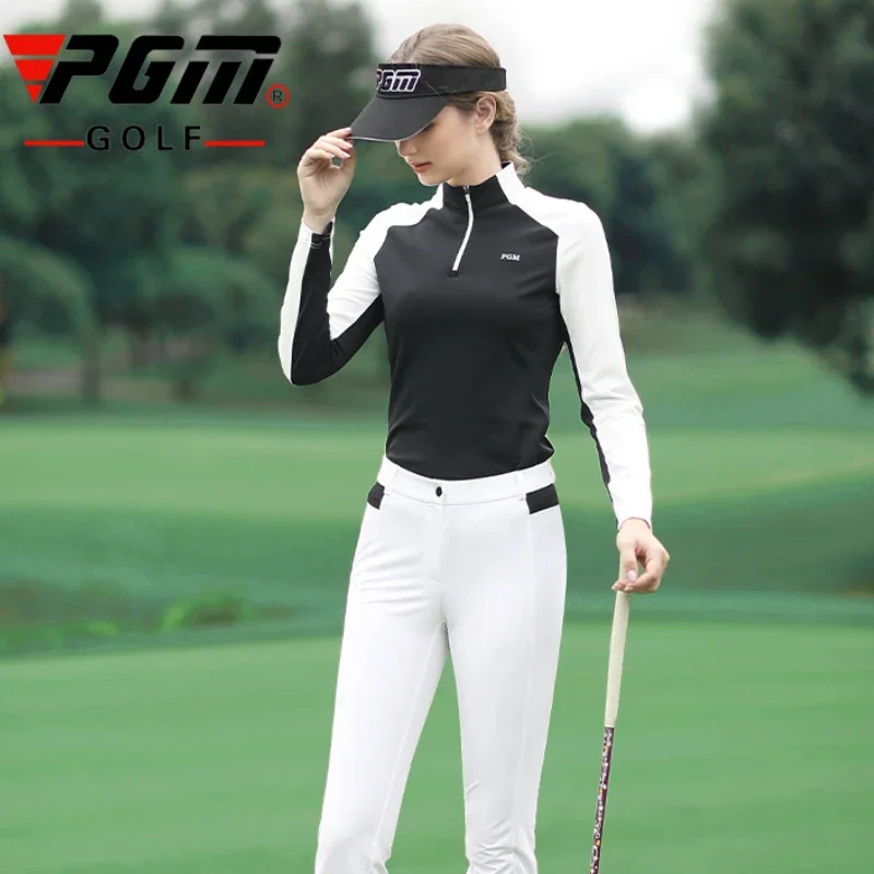 PGM Golf Clothing Women\'s Long Sleeve T-Shirt Shirt Spring Autumn Sports Casual Polo Shirt Women High Elastic Warm Tops YF339