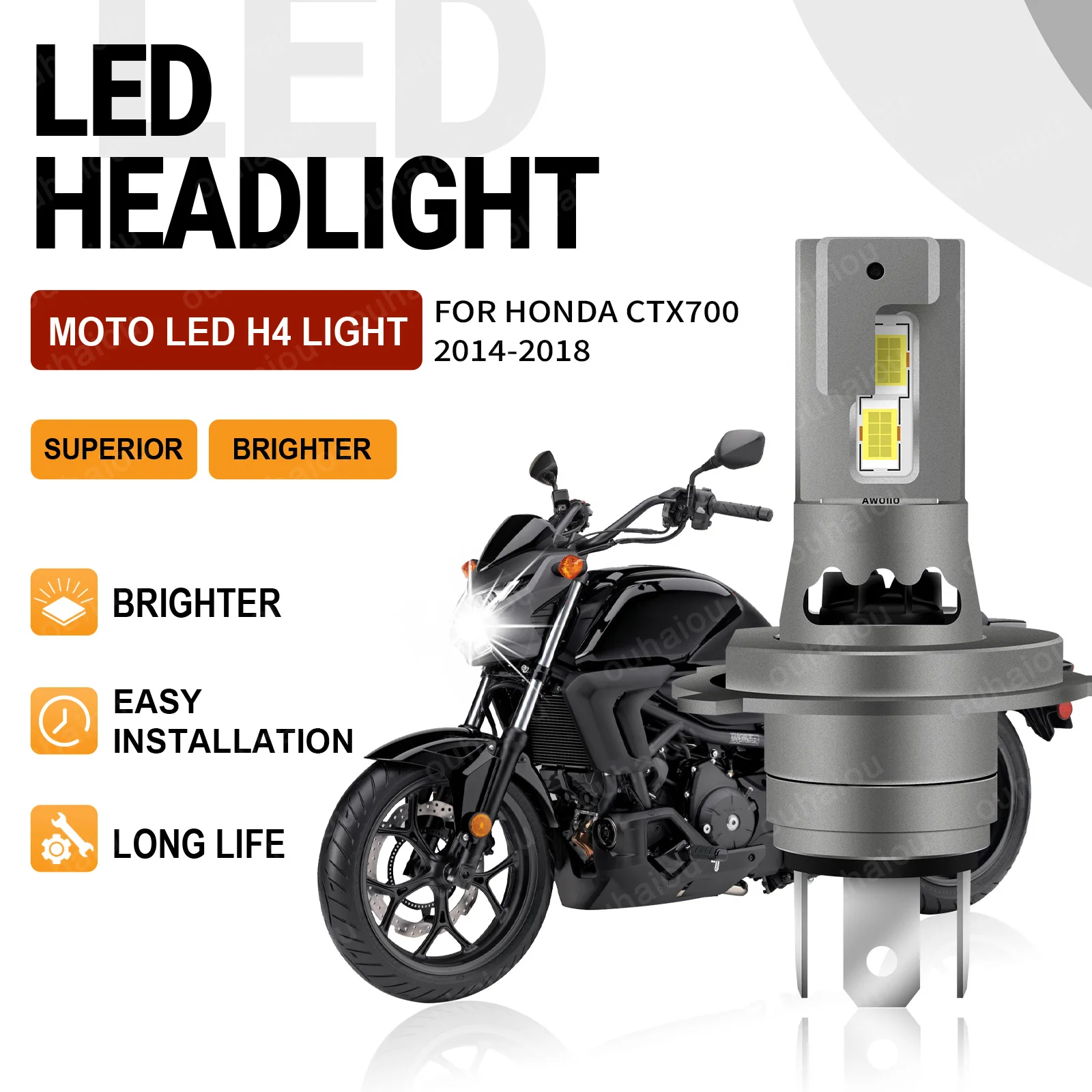 

For Honda CTX700 2014 2015 2016 2017 2018 H4 Led Motorcycle Headlight Motorbike Bulbs 15000LM High Bright 12V Lamp 6000K White