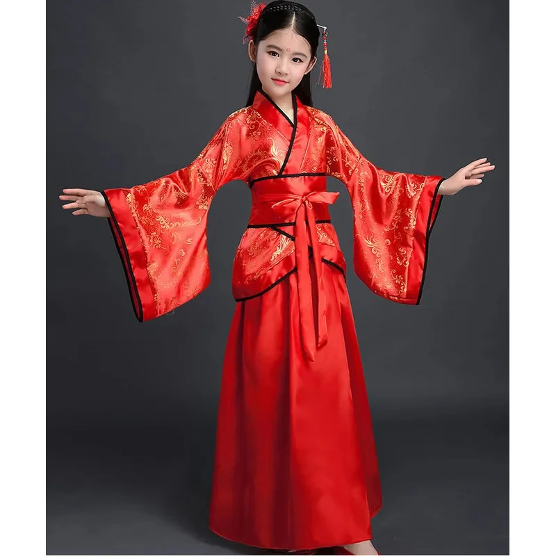 Ancient Chinese Dress Girls Children Kimono Traditional Ethnic Fan Students Chorus Dance Costume Japanese Yukata Kimono Style