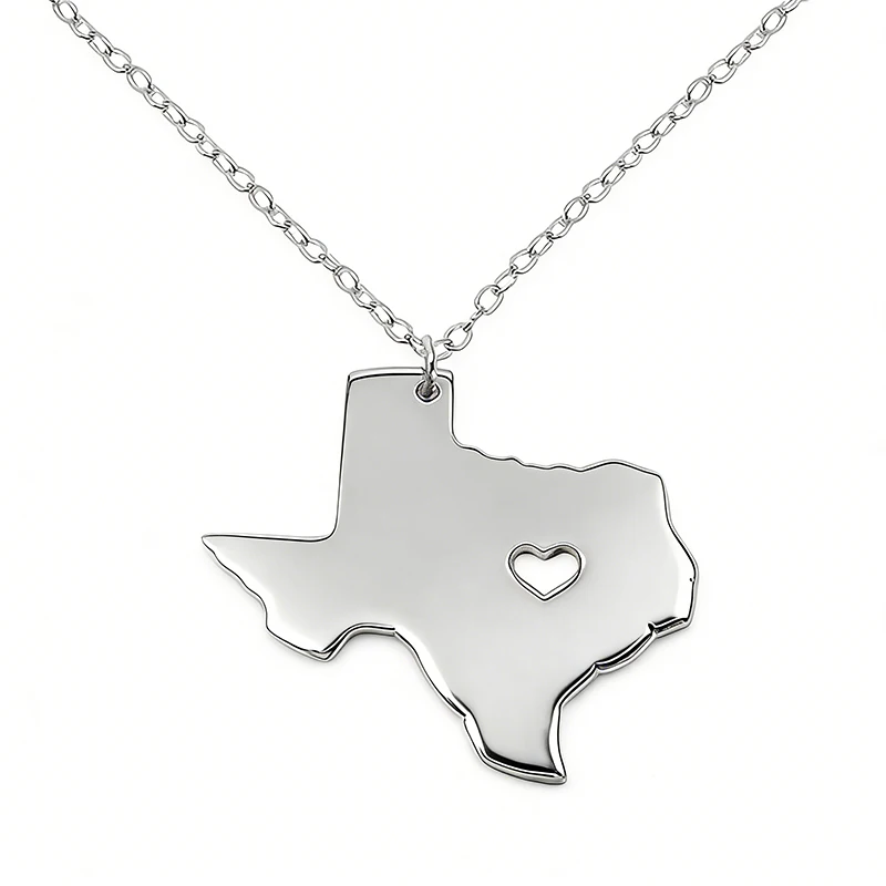 Trendy USA Texas Map Necklace Stainless Steel US State Map Pendant Necklaces For Women Men Jewelry