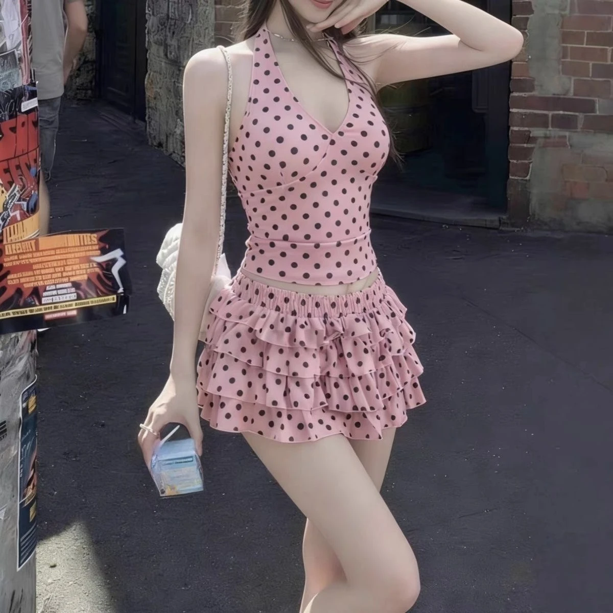 Y2k Harajuku Bikini Sweet Dot 2 Piece Elegant Slim Swimsuit 2000s Swimwear Vintage Beachwear Beach Party Style Swimsuit Women