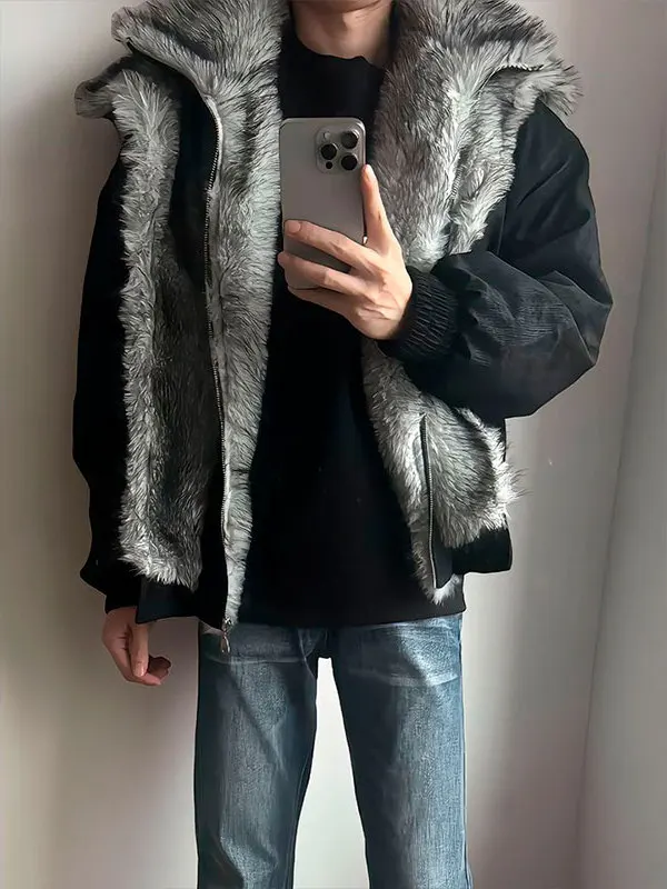 

Yekk Men's Winter Jaet Double Layered ort Thiened Cotton Coat with Faux Fur Collar Cleanfit Sle Casual Warmth Zipper ...