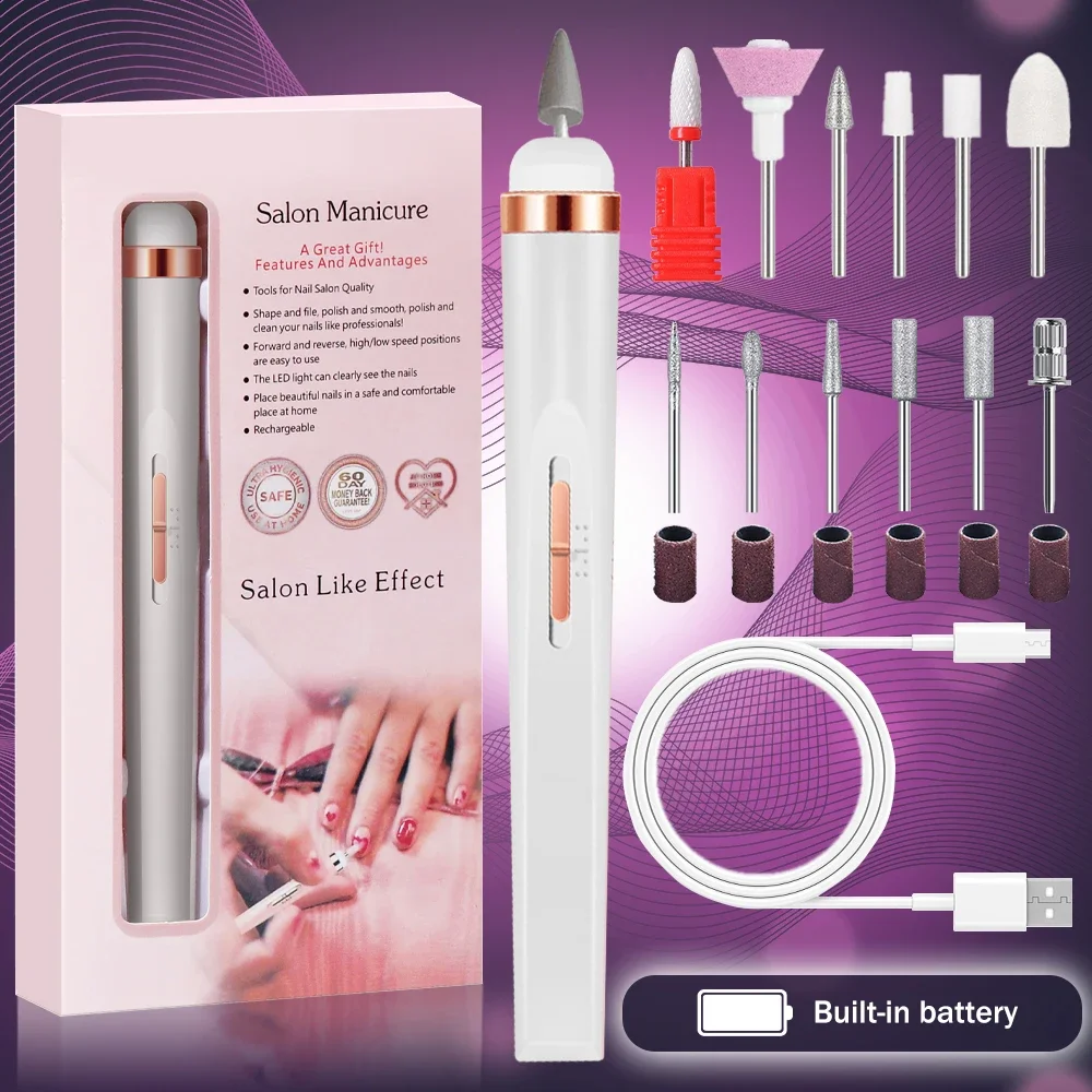 

Electric Nail Polish Drill Set Machine With Light Multiple Gears Portable With Battery Electric Manicure Art Tools Nails drill