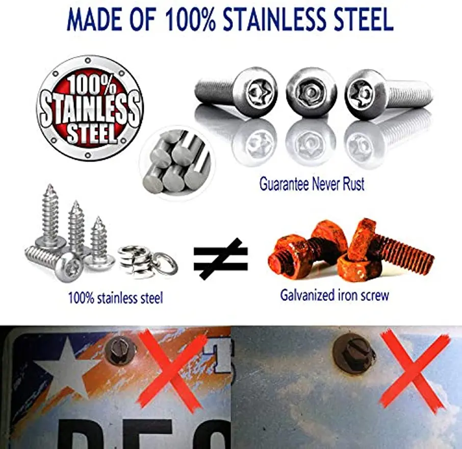 Anti Theft License Plate Screws Stainless Steel Bolts Fasteners Kits for Car Tag Frame Holder Tamper Resistant Mounting Hardware