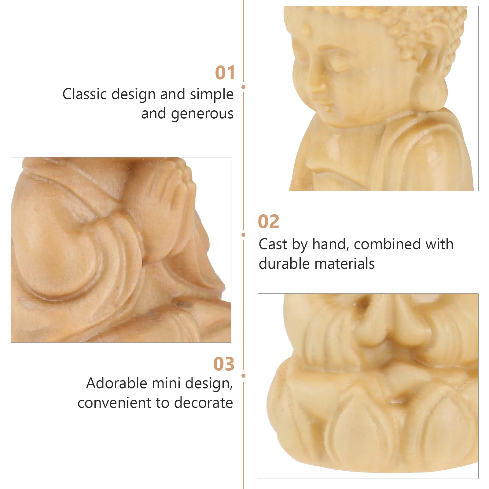 

3Pcs Mini Buddha Statue Carving Avalokitesvara Decor Premium Material Wooden Desktop Ornament Religious Cultural Meaning Home