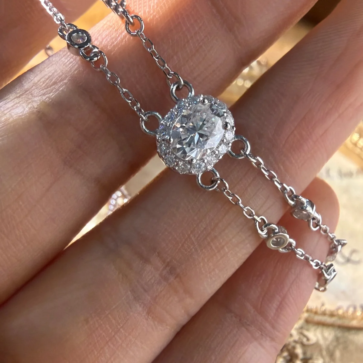 NKHOG Oval/Heart Cut Moissanite Bracelets For Women S925 Silver Lab Diamond 2 Row Hand Chains Wedding Party Fine Jewelry Gifts