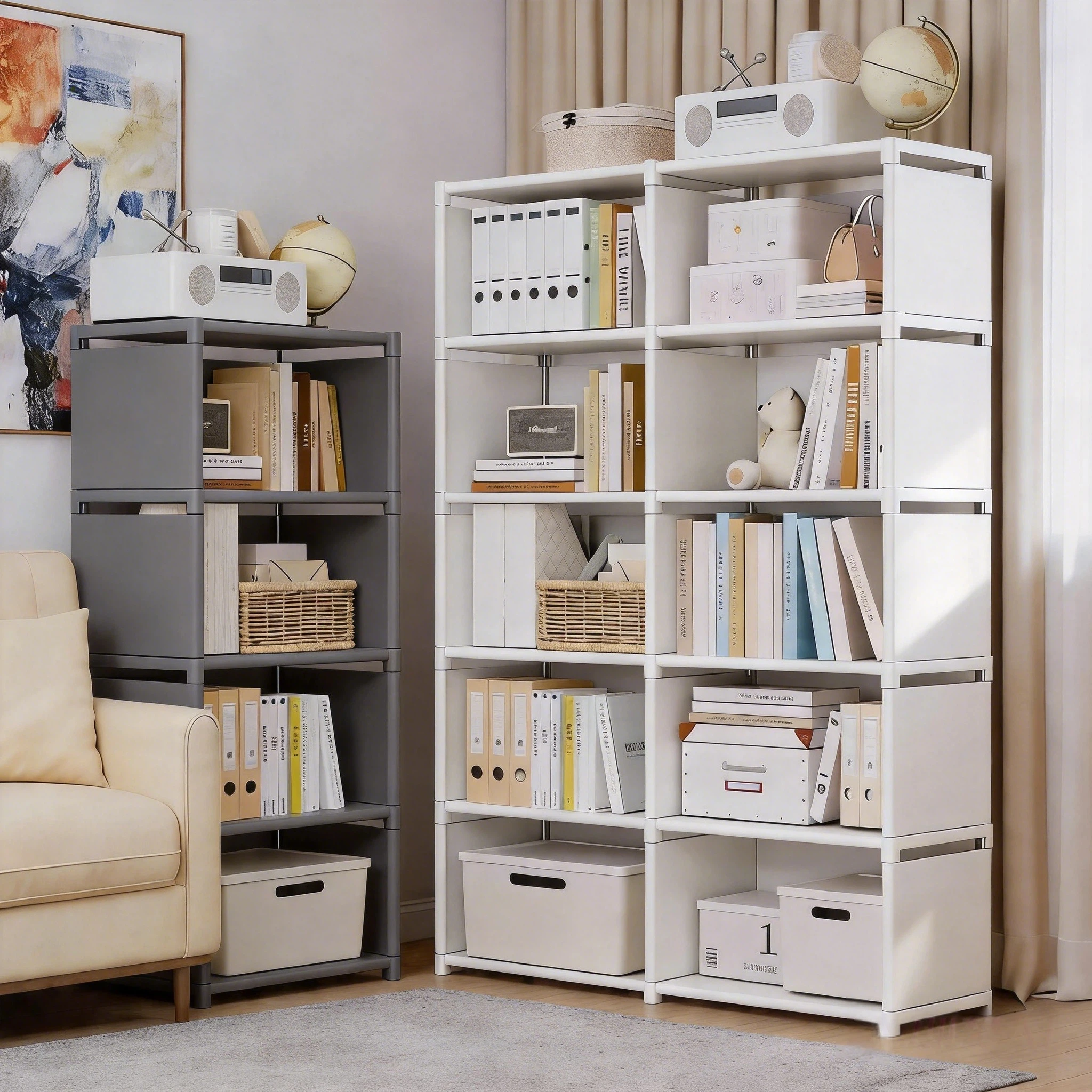 Multifunktionales Aufbewahrungsregal Einfach zu Montierendes Bücherregal Mehrstöckiges Bücherregal Wohnzimmer-Organizer Regal für Kleinteile und Spielzeug
