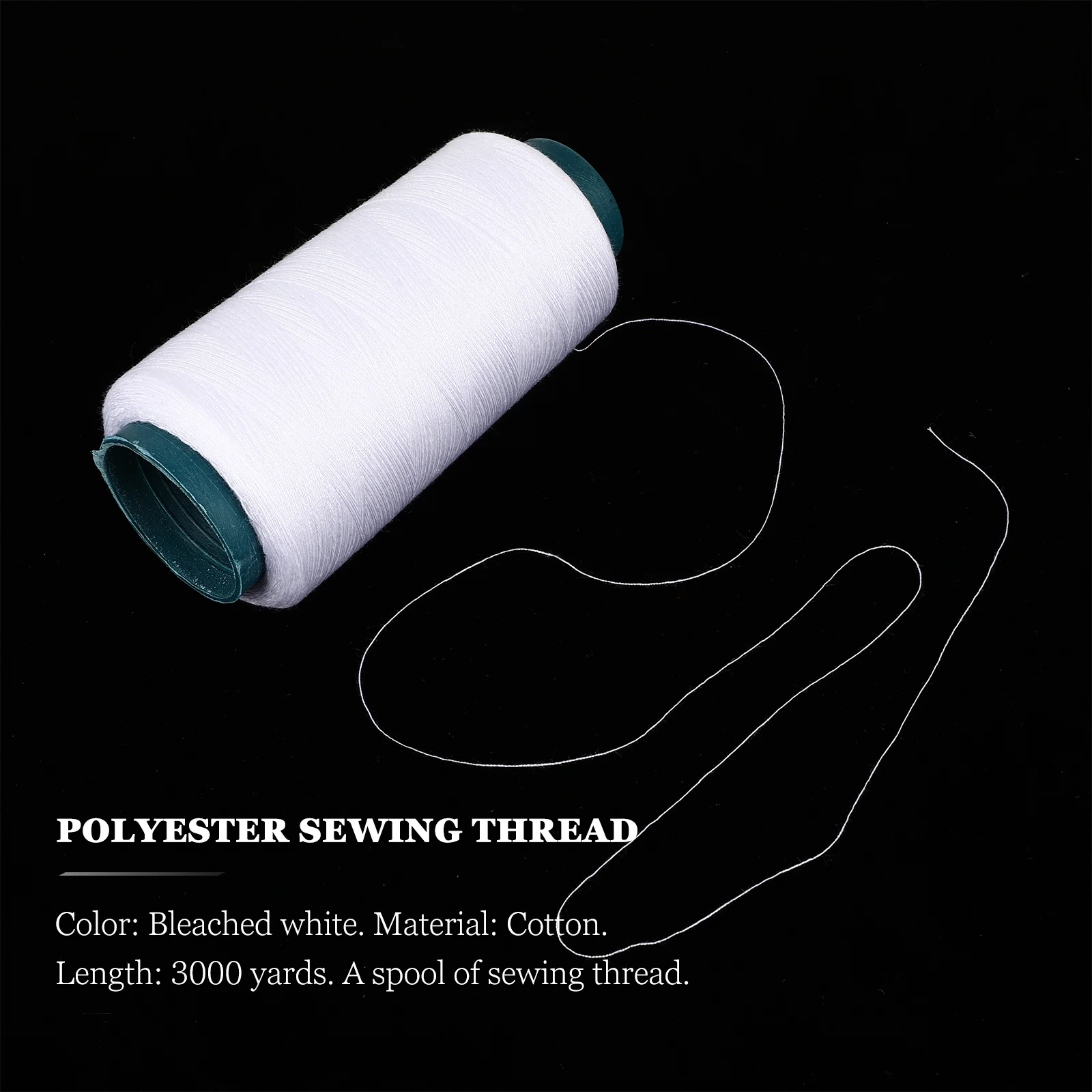 Linha de costura de poliéster de alta resistência, 3000 jardas, branca branqueada, perfeita para roupas, cortinas, têxteis para casa, linha de costura branca