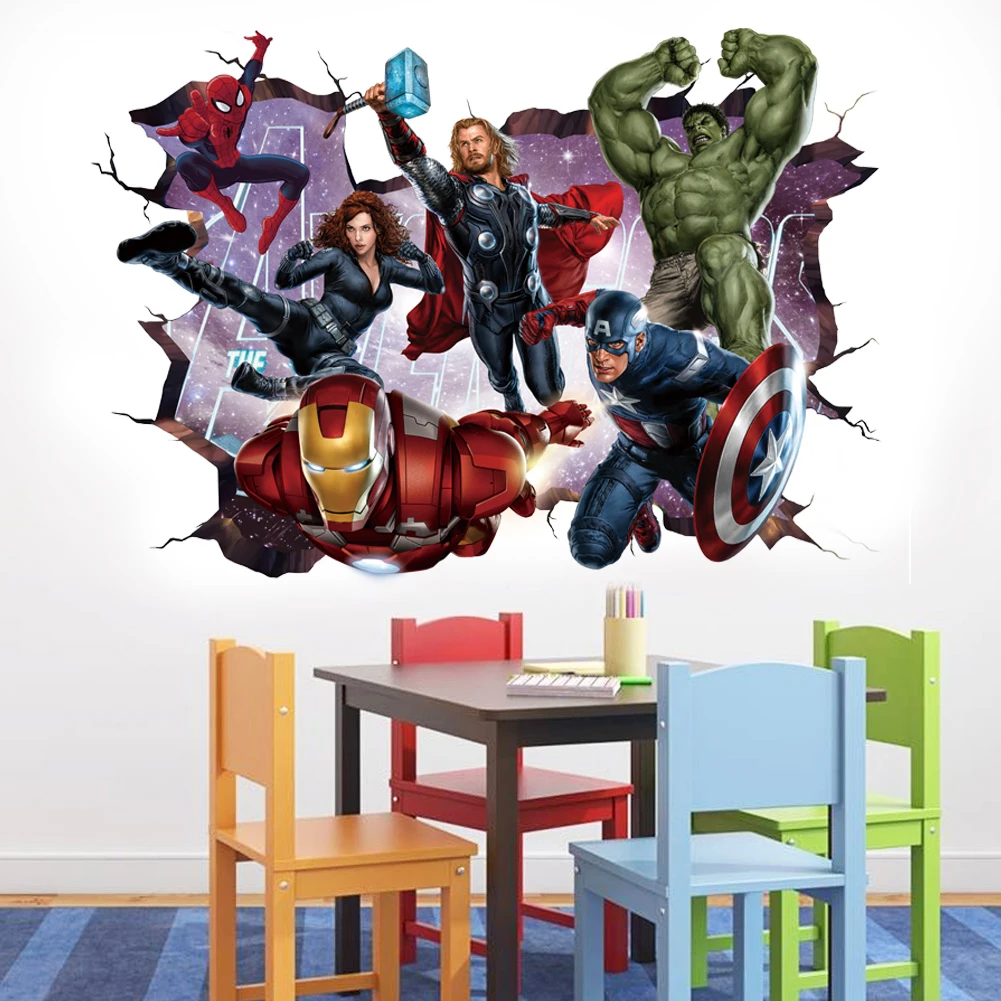 Cartoon Avengers Spiderman Naklejki ścienne do pokoju dziecięcego Super Heroes Dekoracje PVC Home Cartoon Decor Wall Mural Art Posters — zdjęcie 3