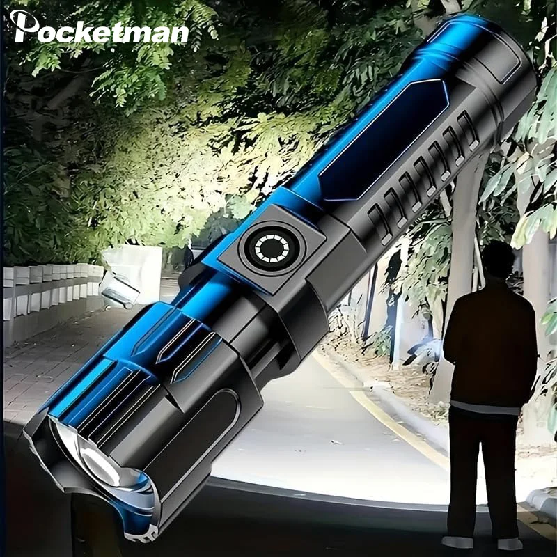 High Lumens Rechargeable Flashlight Super Bright Mini Small Pocket LED Flash Light Zoomable Adjustable Brightness Long Lasting