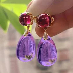 Luxurious Gold color Set Red Stone Amethyst Sparkling Drop Earring Jewelry for Women