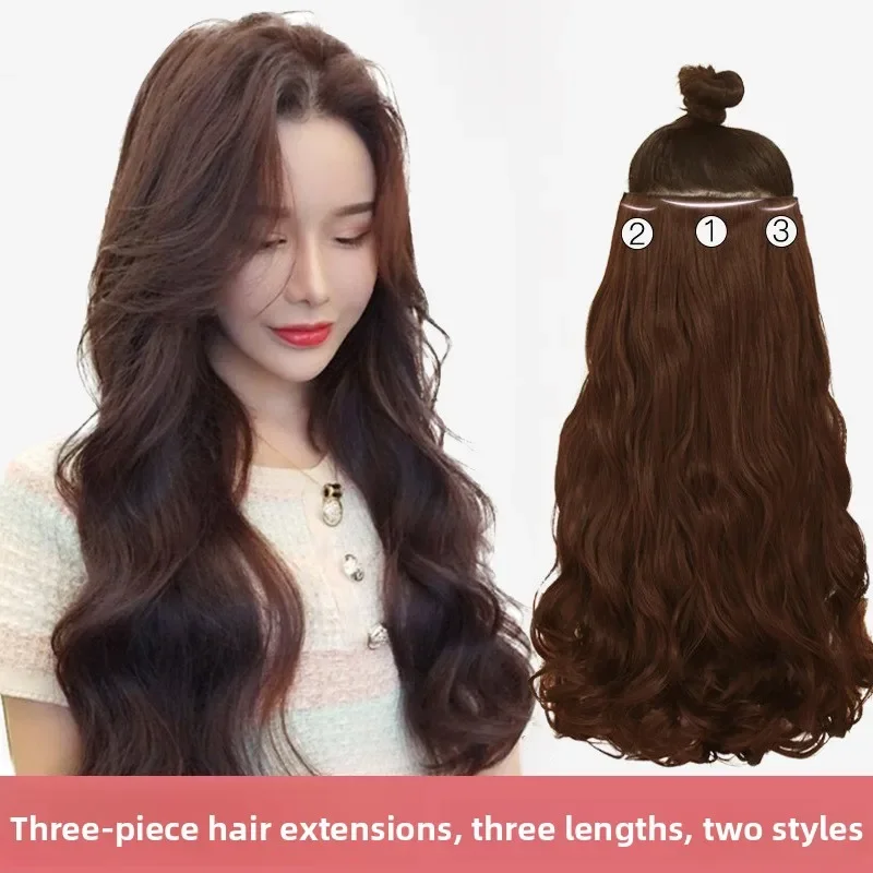 Practical Classic Thickened Three-piece Fluffy Big Wave Wig Hair Extension Piece Long Curly Straight Hair Three-piece Wig  Anime