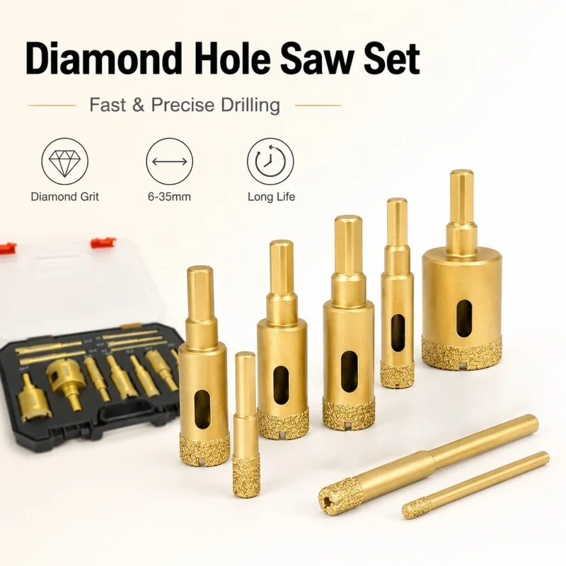 12Pcs Diamond Hole Saw Set 6‑35mm Hex Shank Diamond Core Drill Bits for Tile Glass Marble Stone Drilling