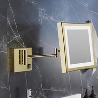 8 Inch Square Led Folding Hotel Bathroom Mirrors Accessories 3X Magnifying Bathroom Makeup Mirror Wall Mounted Led Bath Mirrors