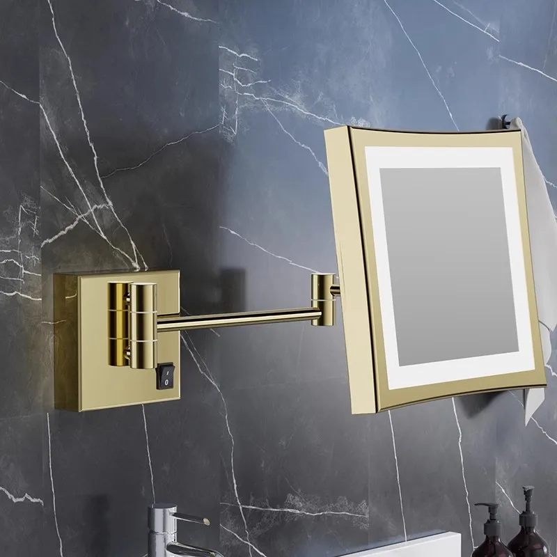 8 Inch Square Led Folding Hotel Bathroom Mirrors Accessories 3X Magnifying Bathroom Makeup Mirror Wall Mounted Led Bath Mirrors