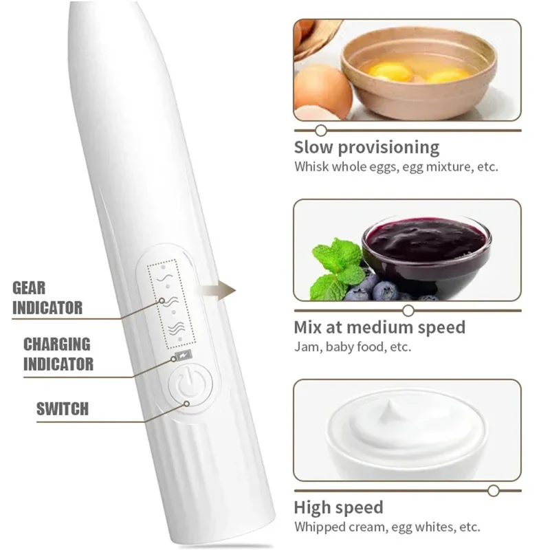 USB Recarregável Elétrico Egg Beater, Baking Mixer, Leite Frother, Gadgets de Cozinha, Agitador De Café, Ferramentas De Jantar, Multi-função, 2 em 1