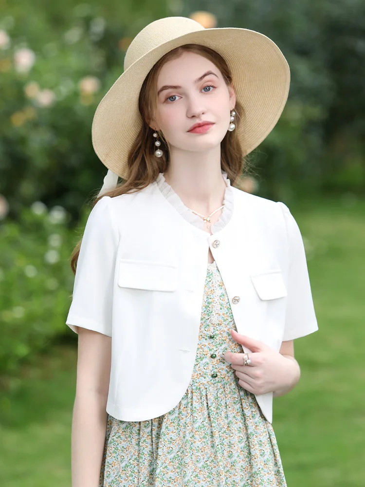 I BELIEVE YOU White French Earrings Stand Collar Short Thin Jacket Woemn 2024 Summer New Air Conditioning Cardigan 2242185719